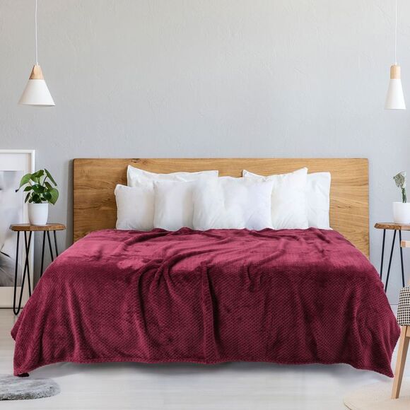 Flannel Fleece Bed Blankets Microfiber Plush 330GSM 66"x90" Burgundy - Picture 3 of 6